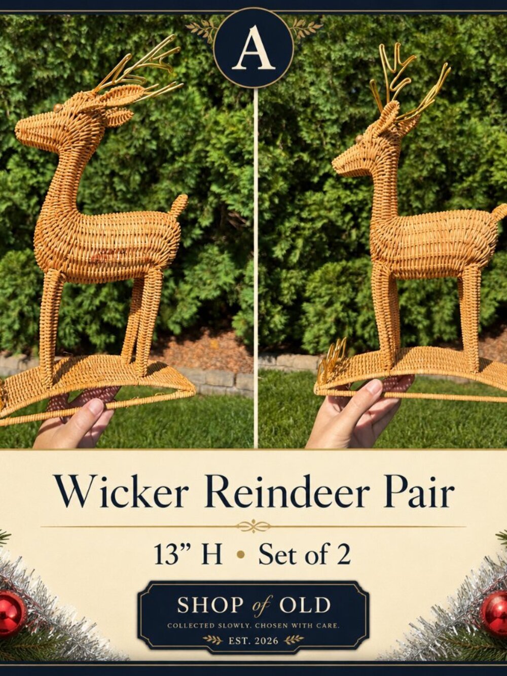 Vintage Wicker Reindeer Pair | Christmas Décor | Rattan Holiday Figures
